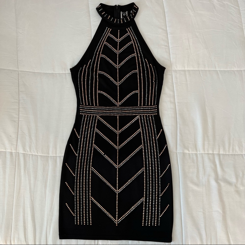 Windsor Studded Black Rose Gold Mini Dress